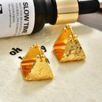 Gold Silver Geometric Textured Triangle Copper Drop Earrings Women Bulk