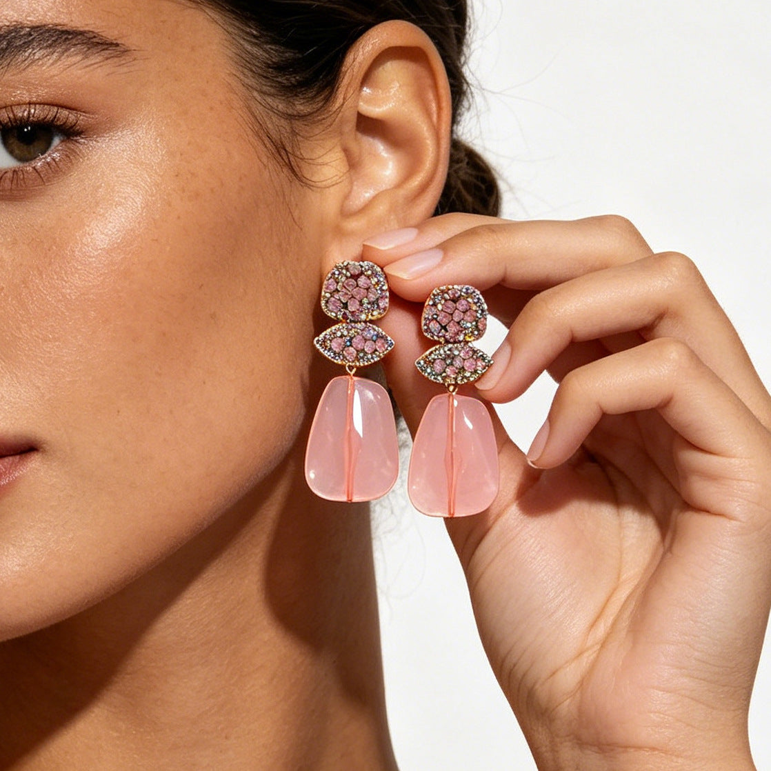 Multi Color Floral Gold Crystal Alloy Dangler Earrings For Women Bulk  Main image