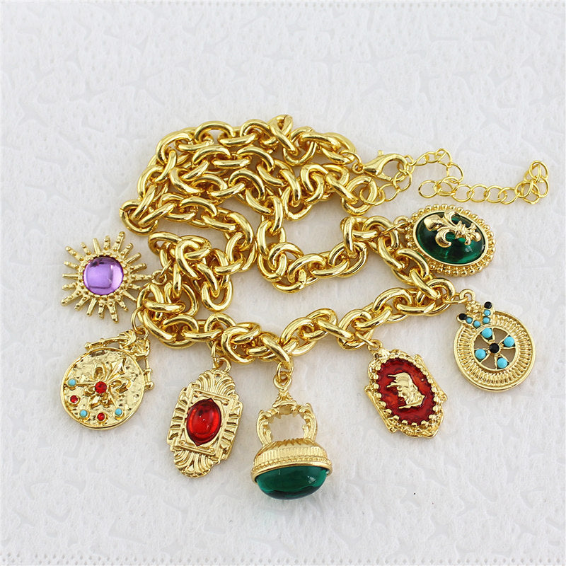 Multi Gemstone Green Red Green Anti Tarnish Charm Necklace Women Bulk