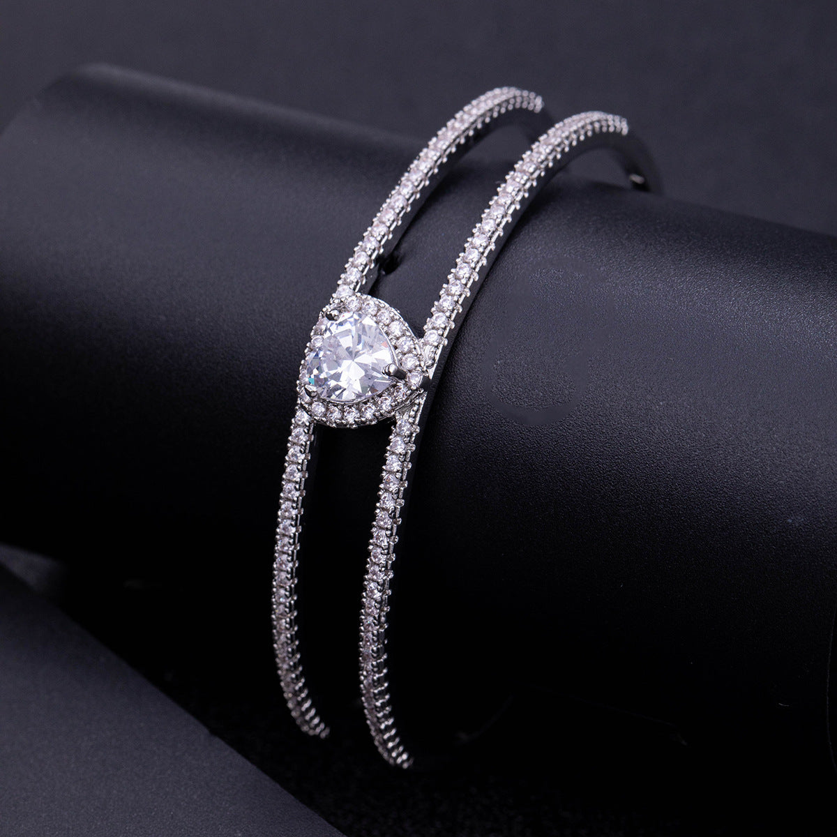 Bulk Heart Layered Silver Plated CZ Anti Tarnish Copper Cuff & Kada Secondary image