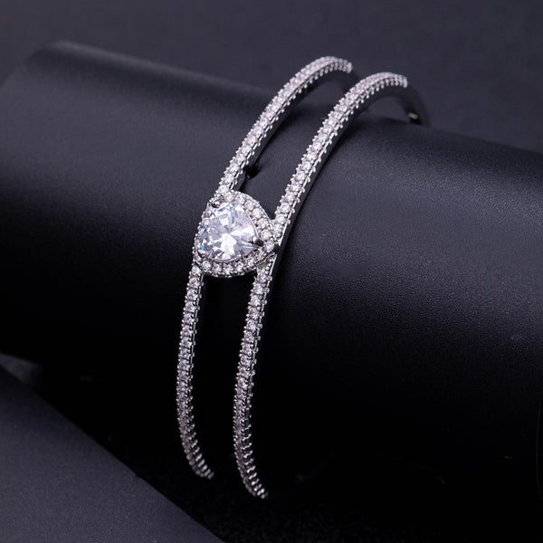 Bulk Heart Layered Silver Plated CZ Anti Tarnish Copper Cuff & Kada Secondary image