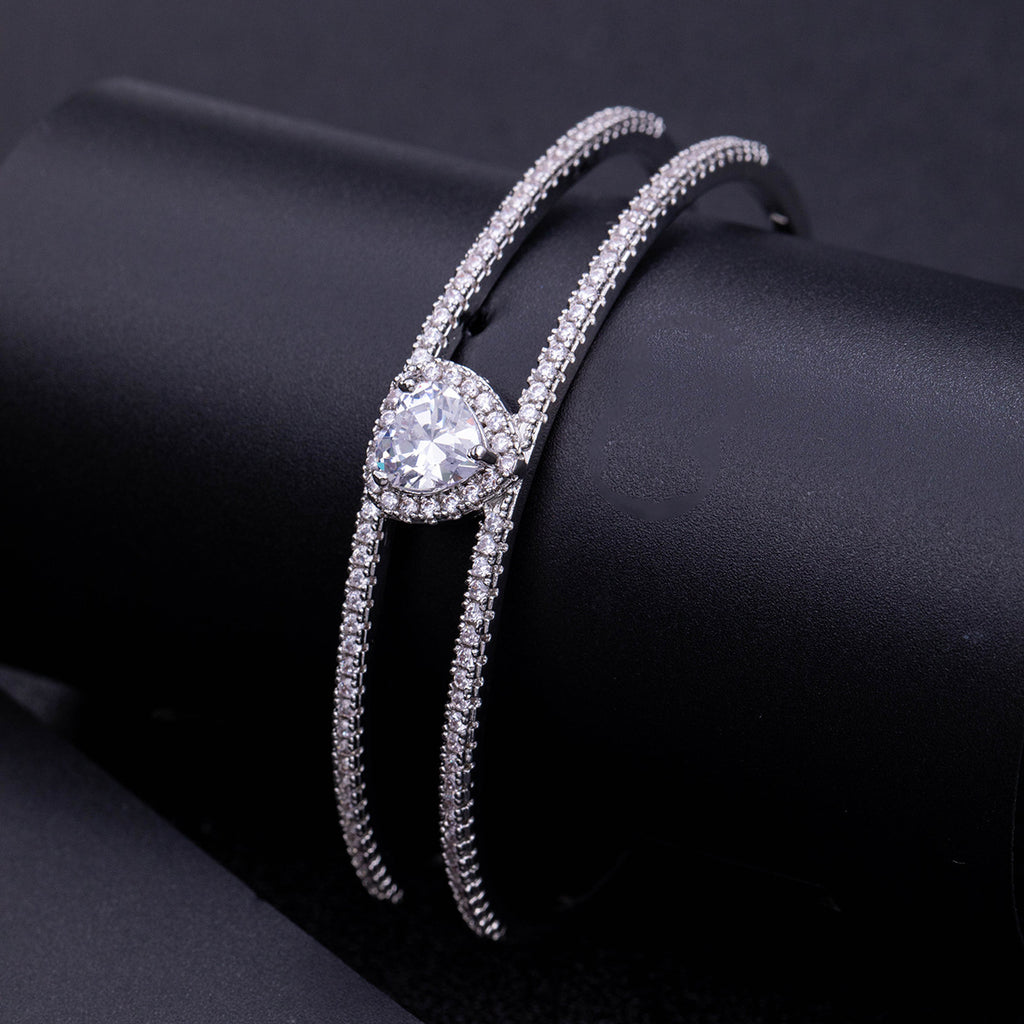 Bulk Heart Layered Silver Plated CZ Anti Tarnish Copper Cuff & Kada