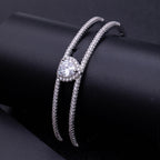 Bulk Heart Layered Silver Plated CZ Anti Tarnish Copper Cuff & Kada