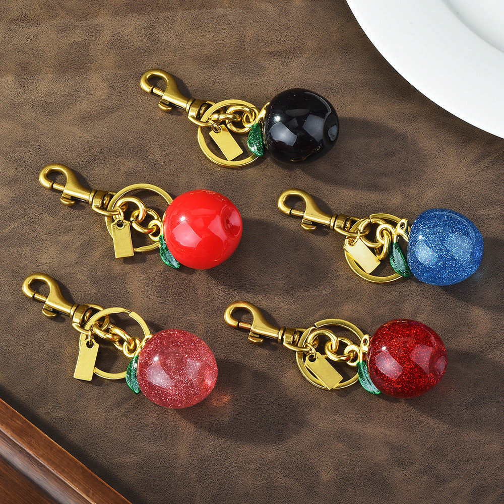 Apple Red Black Blue 18K Gold Plated Charm Keychain For Men Women