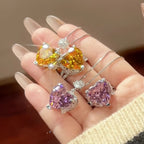 Heart Silver Yellow Pink CZ Anti Tarnish Pendant Chain Ring Set Bulk