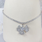 Luxury Silver Plated CZ Crystal Bow Anti Tarnish Copper Necklace Bulk