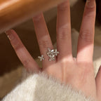 Silver Floral Cubic Zirconia Copper Adjustable Ring For Women Bulk
