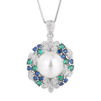 Sunflower Silver Blue White Pearl CZ Crystal Necklace Earring Set Bulk