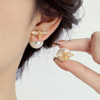 Little Honeybee Pearl Cubic Zirconia Gold Silver Stud Earring Bulk