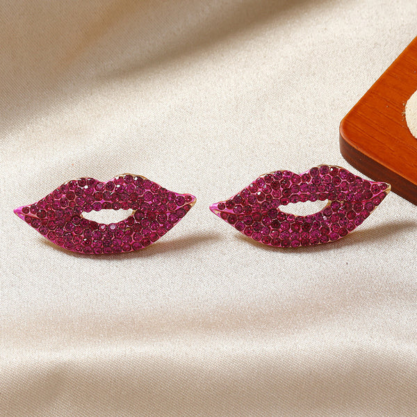 Lips Pink Cubic Zirconia Stud Earring For Women Bulk Main image