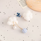 Cloud Star Bow Silver White Blue Anti Tarnish Dangler Tassel Earring For Women
