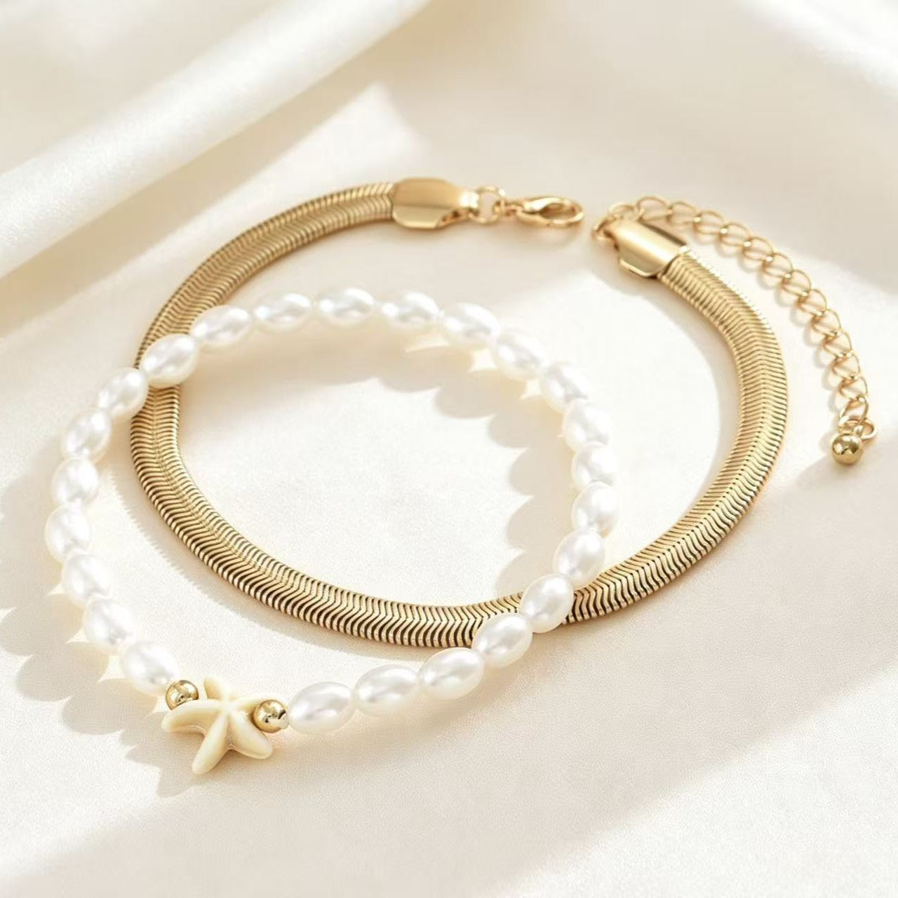 White Gold Starfish Pearl Anklets For Women Bulk