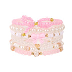 Pink Layered Stretchable Bow Charm Gold Plated Crystal Bracelet Bulk