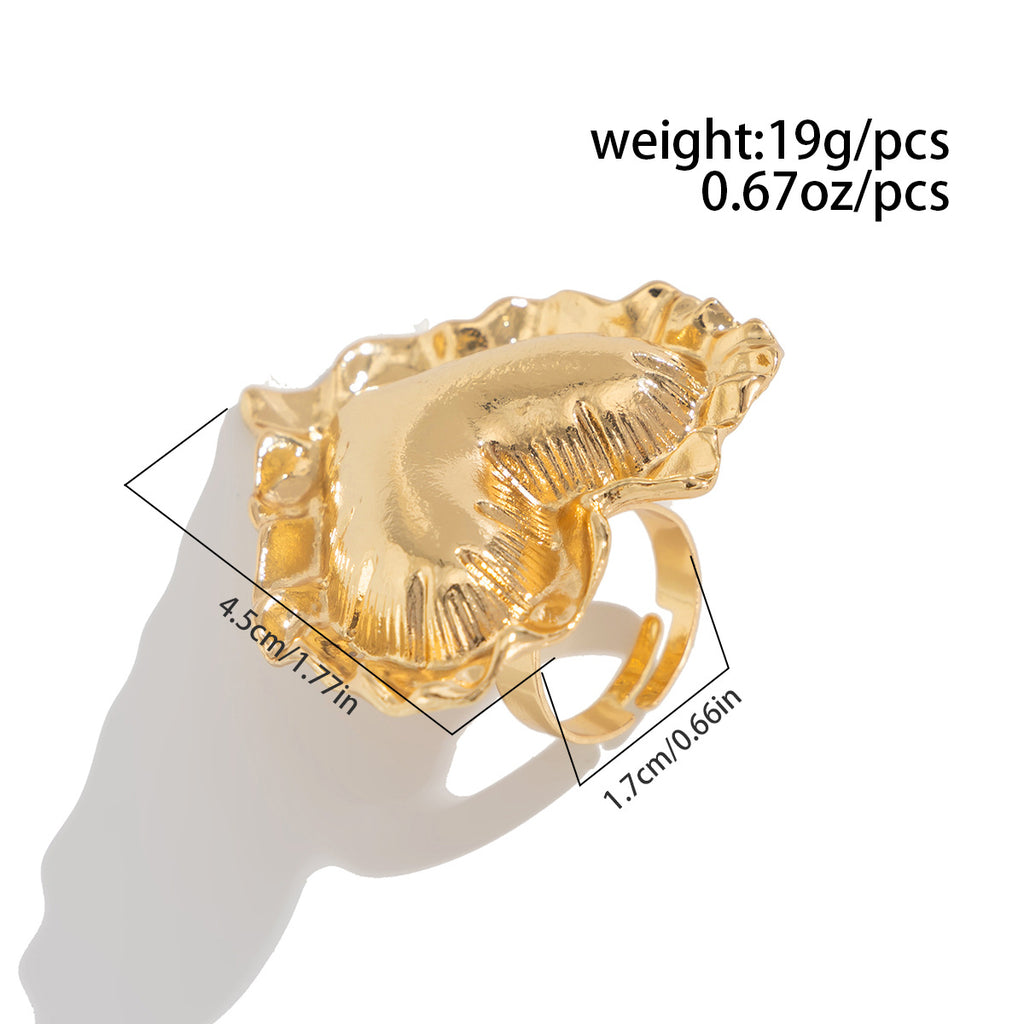 Beaten Finish Heart 18K Gold Plated Free Size Ring For Women Bulk