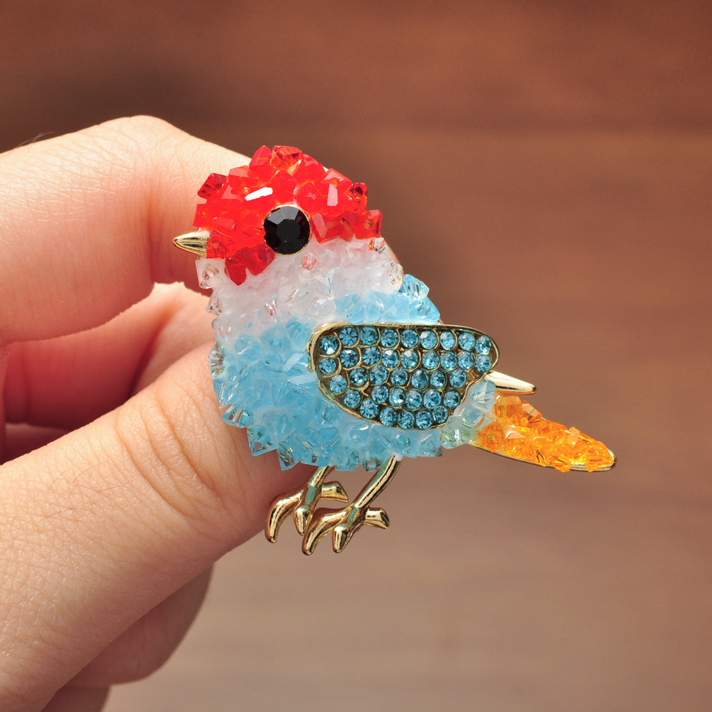 Multi Color Trendy Bird Shape Gold Plated Crystal Brooch For Women Bulk