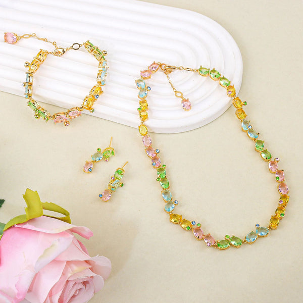Multi Color Designer Oval-Cut Gold CZ Copper Necklace Combo Set Bulk Main image