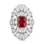Oval Silver Red Green Pink Cubic Zirconia Crystal Adjustable Ring Bulk