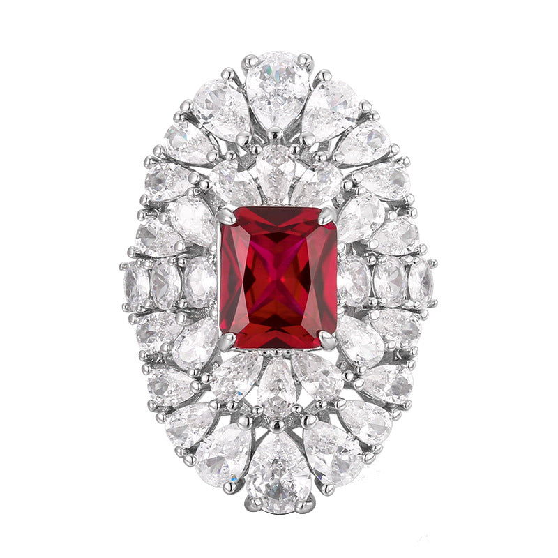 Oval Silver Red Green Pink Cubic Zirconia Crystal Adjustable Ring Bulk
