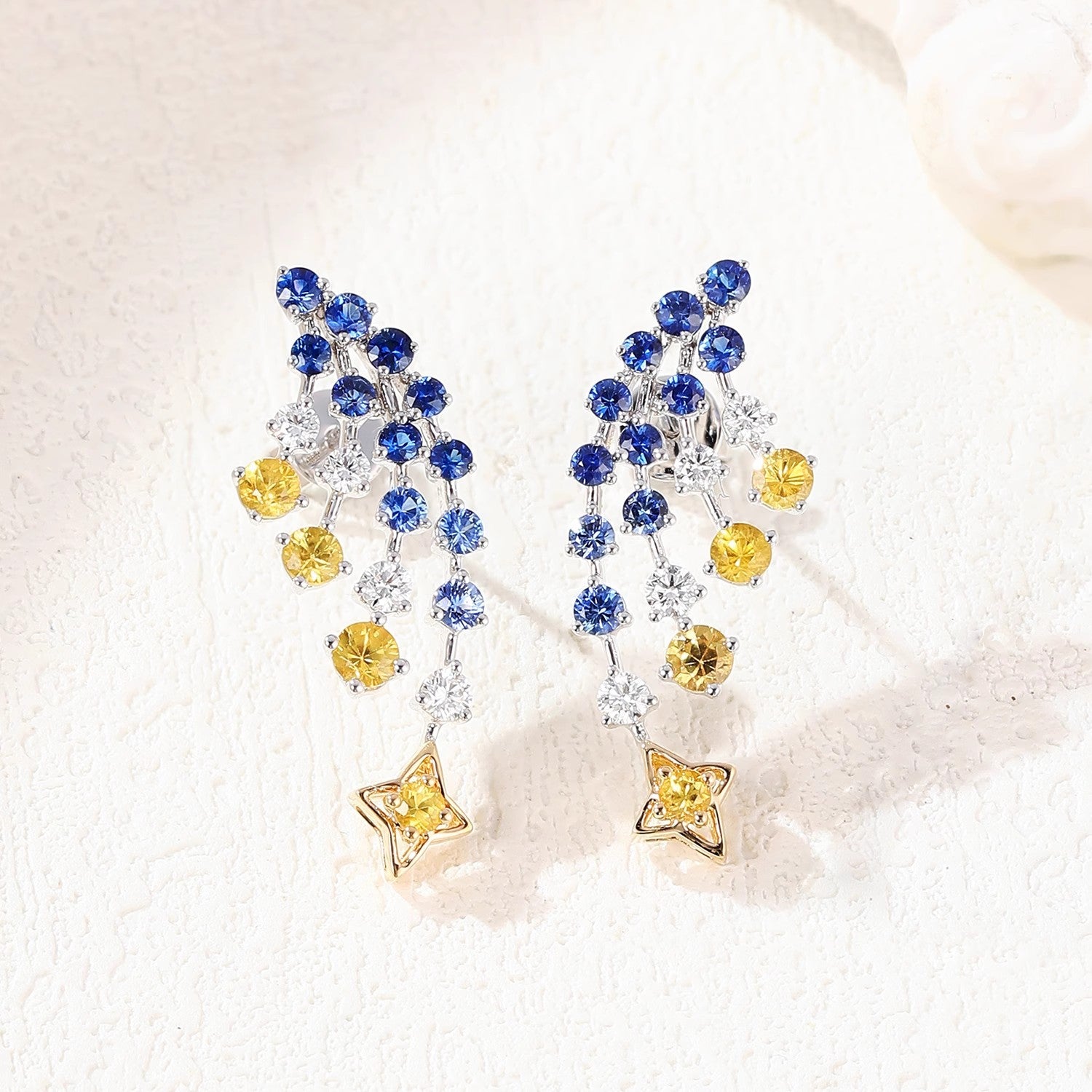 Multicolour Solitaire Brown Blue Cubic Zirconia Silver Anti Tarnish Necklace Earring Ring Set For Women