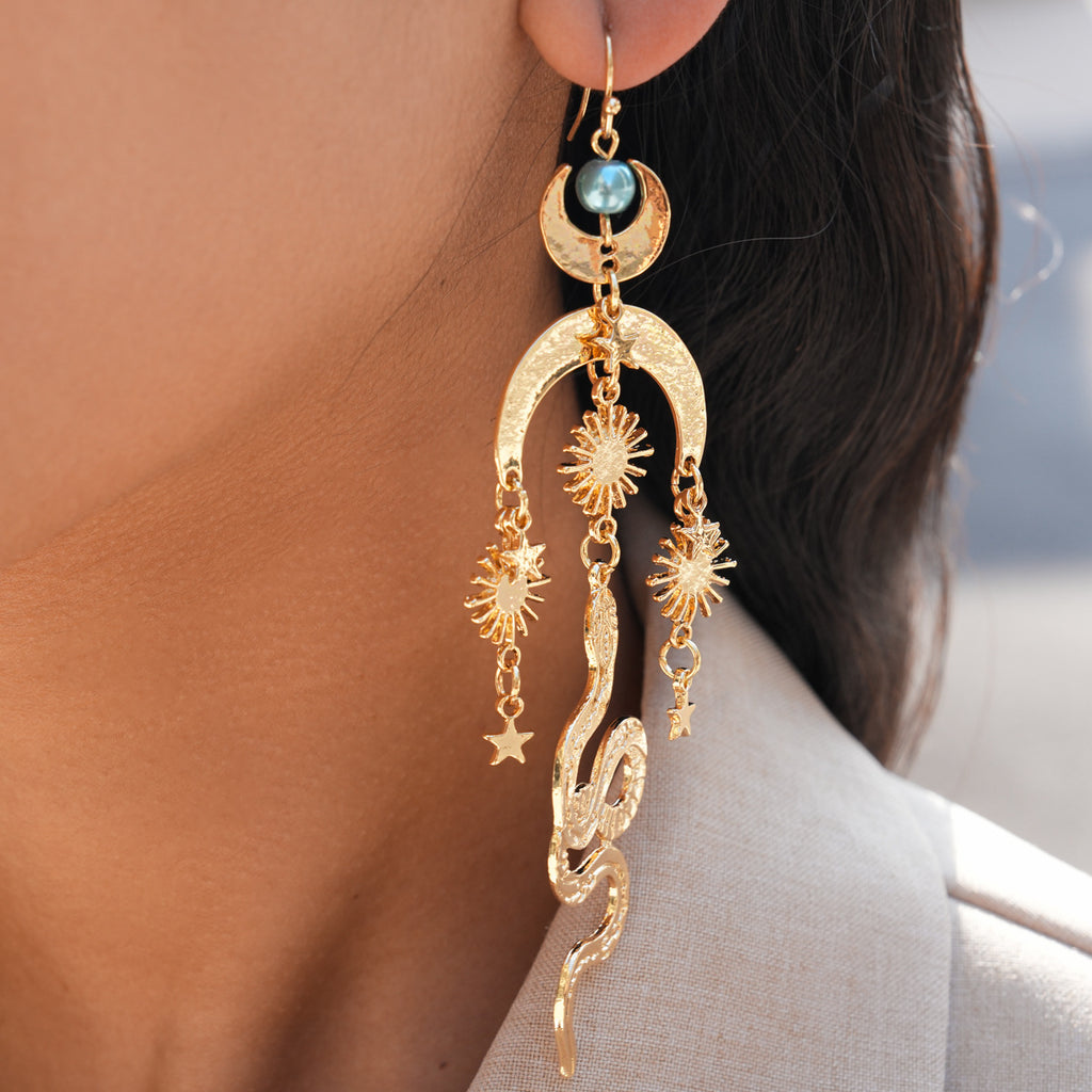 Elegant Celestial Moon & Star Gold Plated Alloy Earrings For Women Bulk