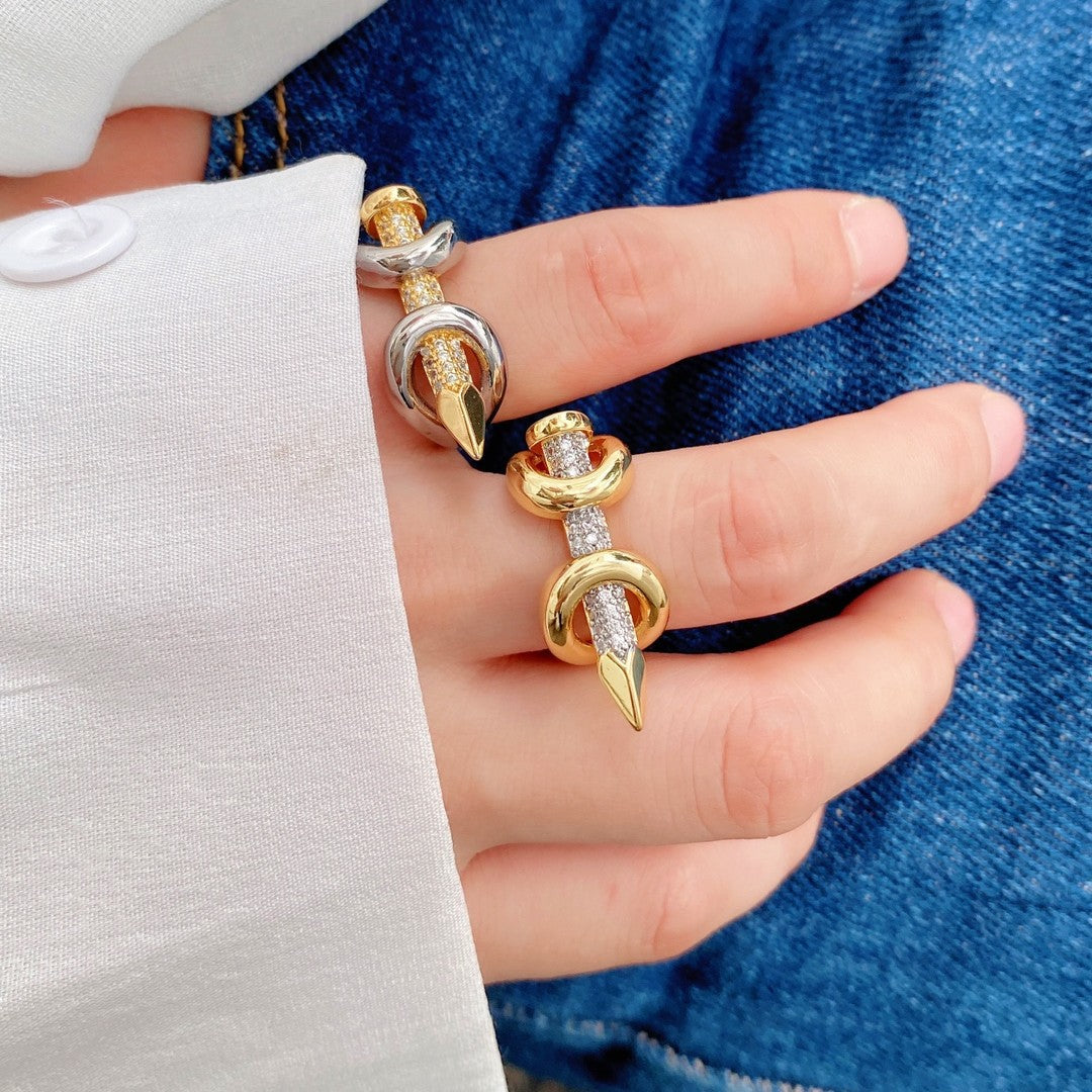 Gold Silver Nail Cubic Zirconia Copper Adjustable Ring For Women Bulk