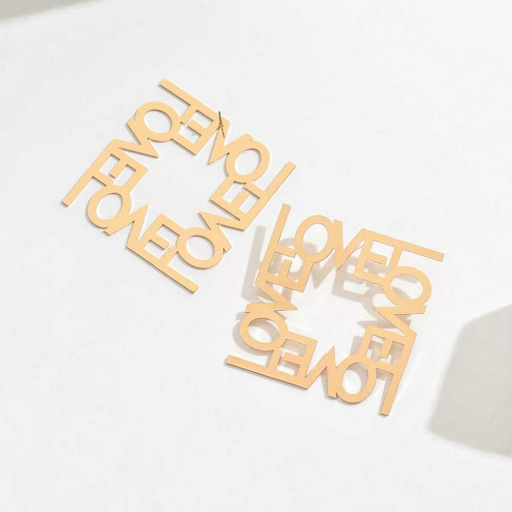 Square Love Engraved 18K Gold Plated Dangler Earring For Women Bulk