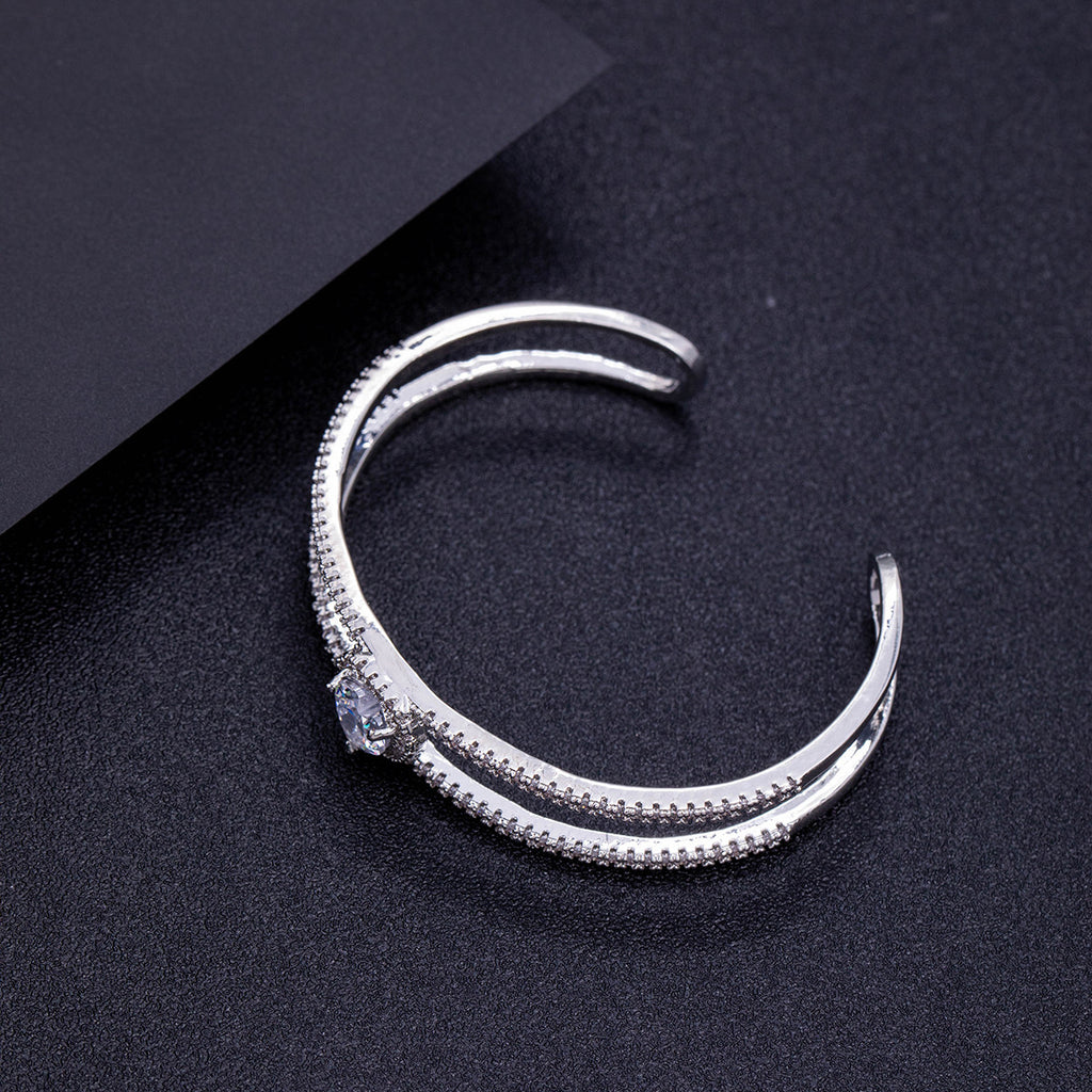 Bulk Heart Layered Silver Plated CZ Anti Tarnish Copper Cuff & Kada