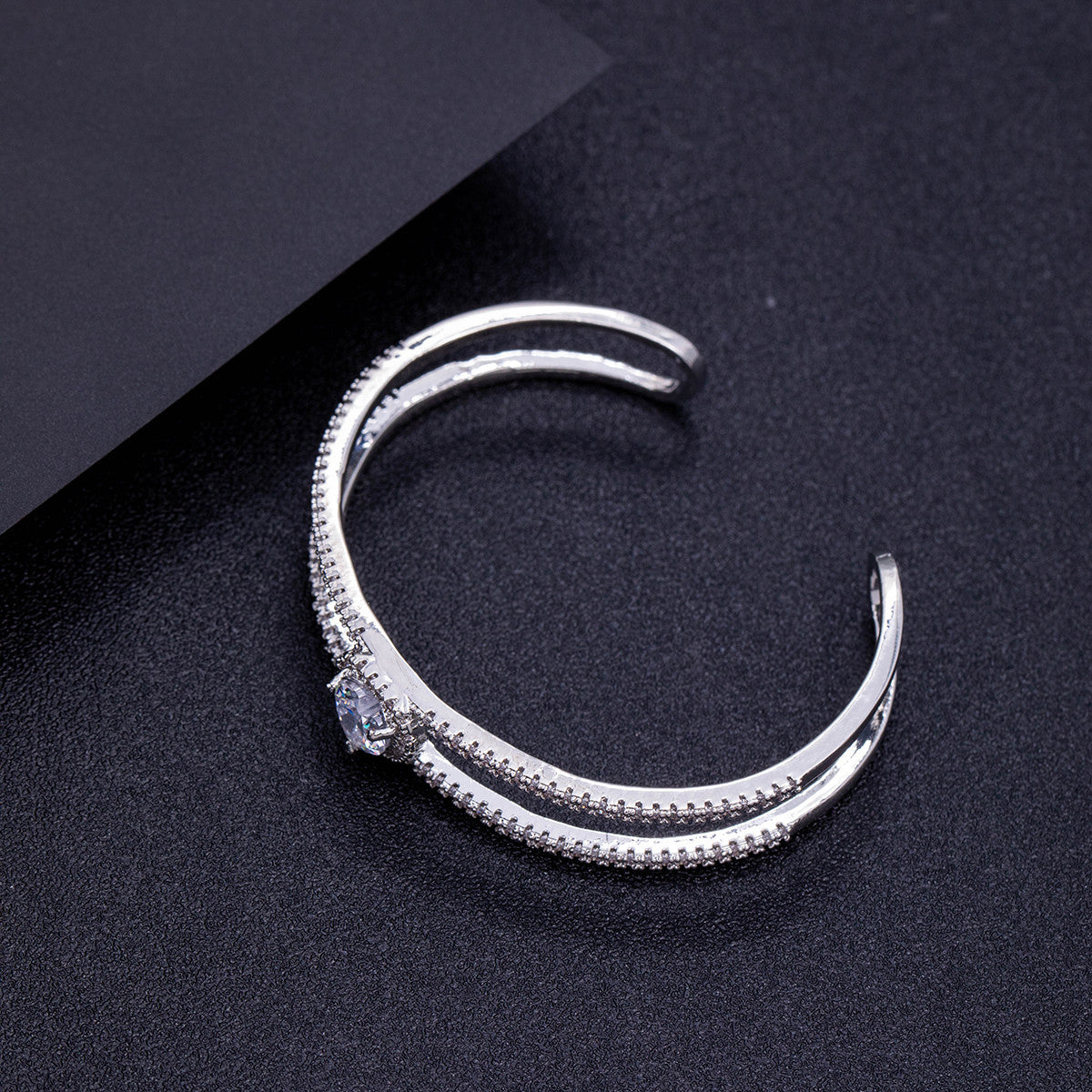 Bulk Heart Layered Silver Plated CZ Anti Tarnish Copper Cuff & Kada