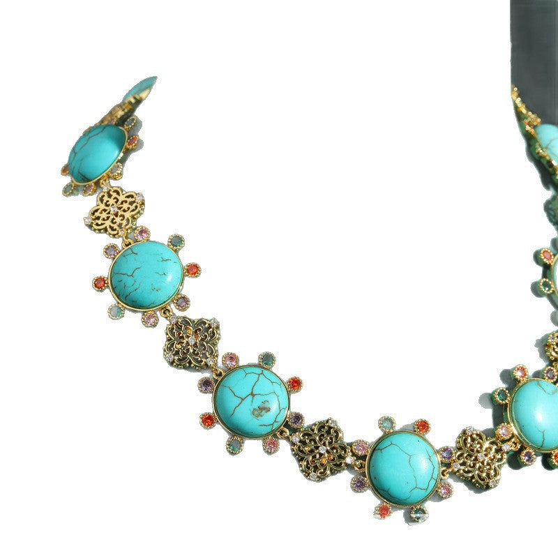 Luxury Turquoise Blue Faux Stone CZ Filigree Gold Copper Necklace Bulk