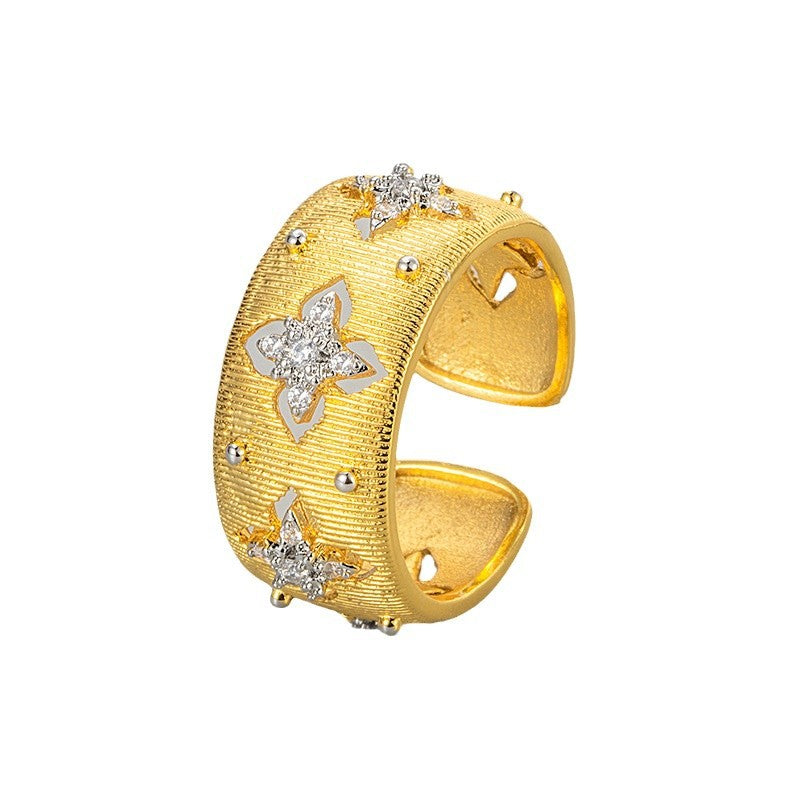 Designer Floral CZ Dual Tone Gold Silver Plated Copper Cocktail Ring Bulk
