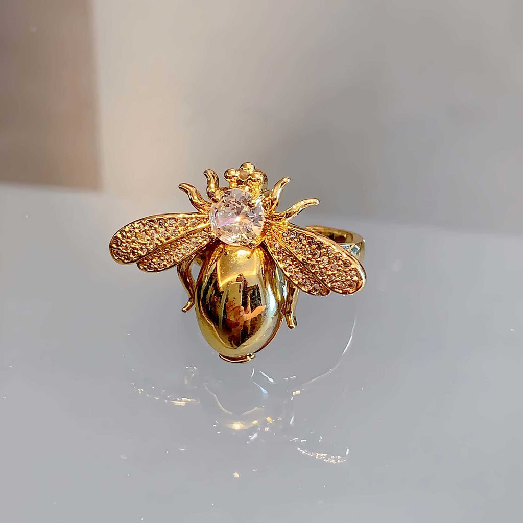 Gold Silver Honey Bee Cubic Zirconia Copper Ring For Women Bulk