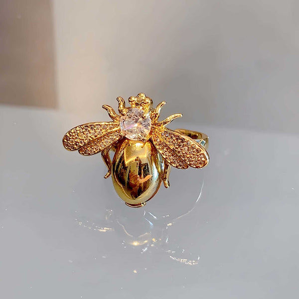 Luxury Bee Design Gold Silver Plated CZ Copper Adjustable Fancy Ring Bulk Secondary image