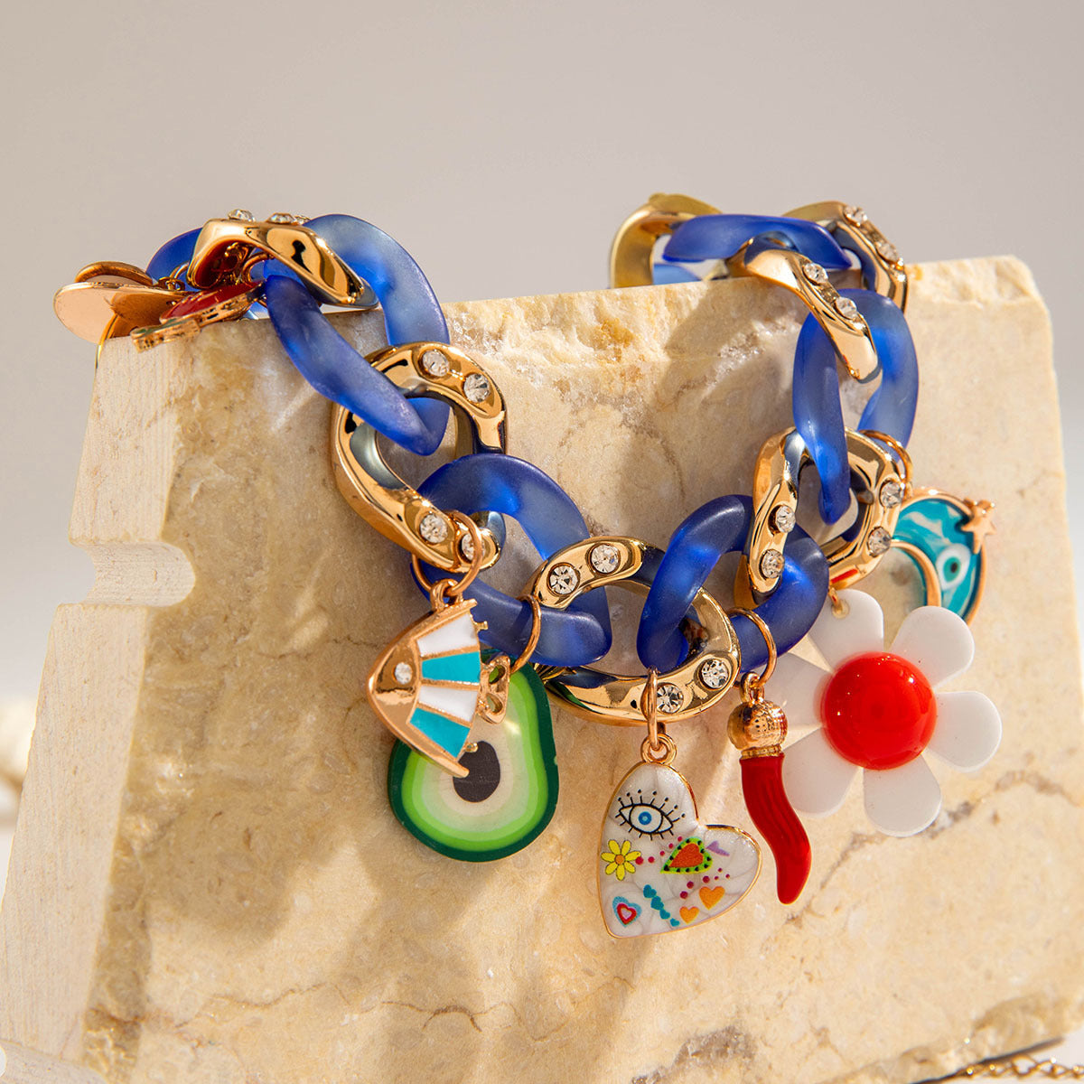 Evil Eye Heart Flower 18K Gold CZ Acrylic Choker Necklace Bulk