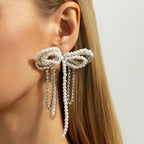 White Chic Bow Style Silver Plated Pearl Drop Earrings For Women Bulk