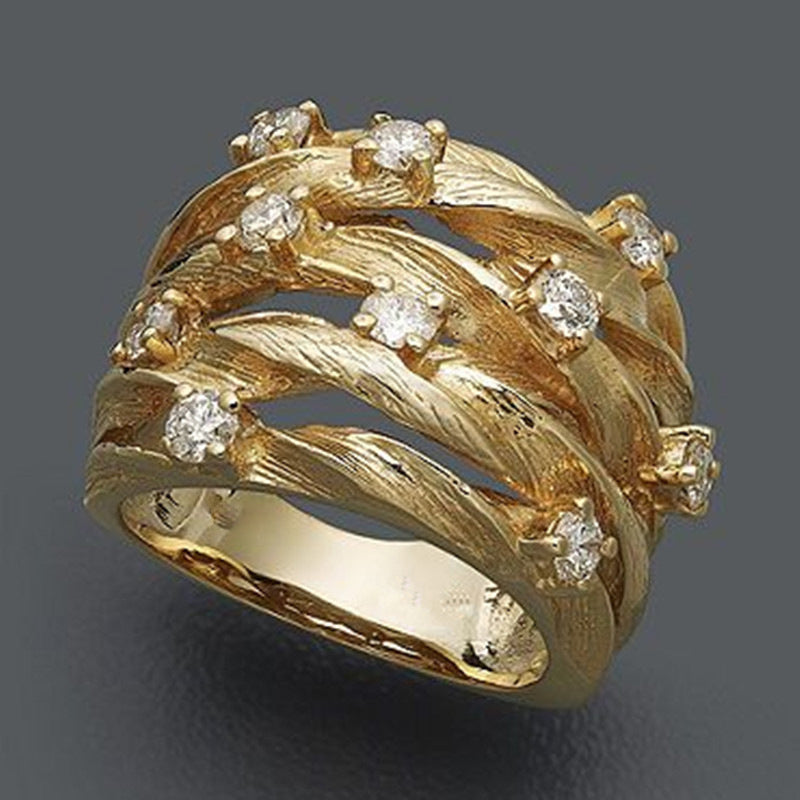 Luxury Rustic Style Gold CZ Copper Anti Tarnish Ring For Women Bulk