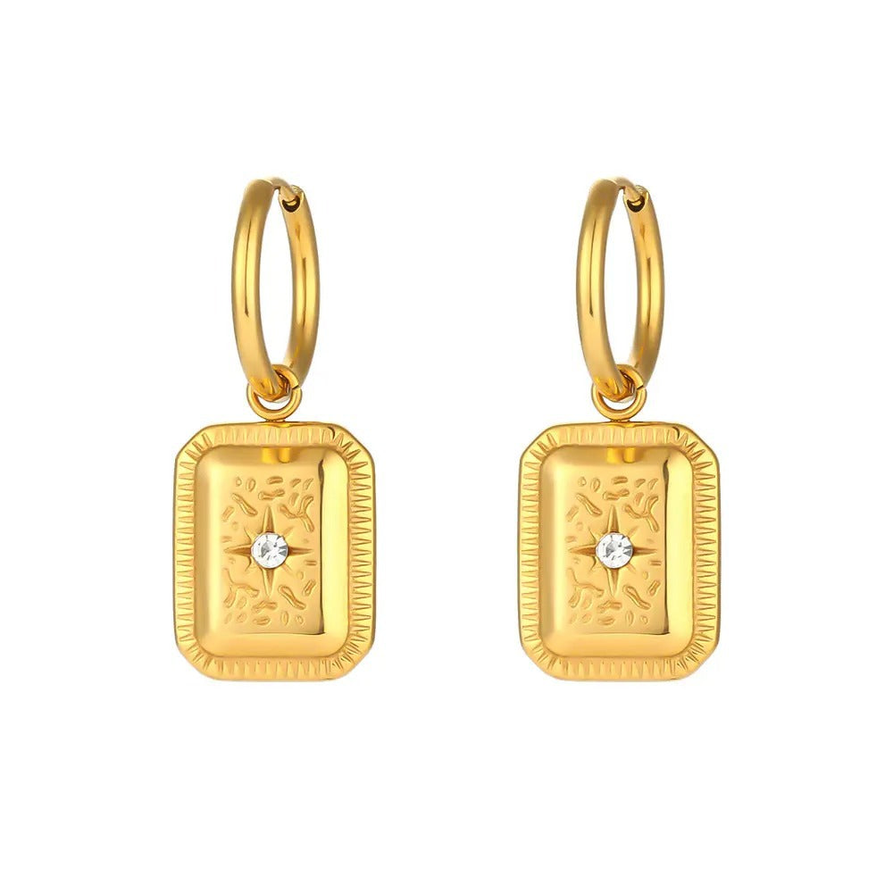 Star Rectangle Cubic Zirconia 18K Gold Stainless Steel Anti Tarnish Hoop Dangler Earring For Women Secondary image