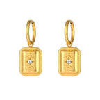 Star Rectangle Cubic Zirconia 18K Gold Stainless Steel Anti Tarnish Hoop Dangler Earring For Women