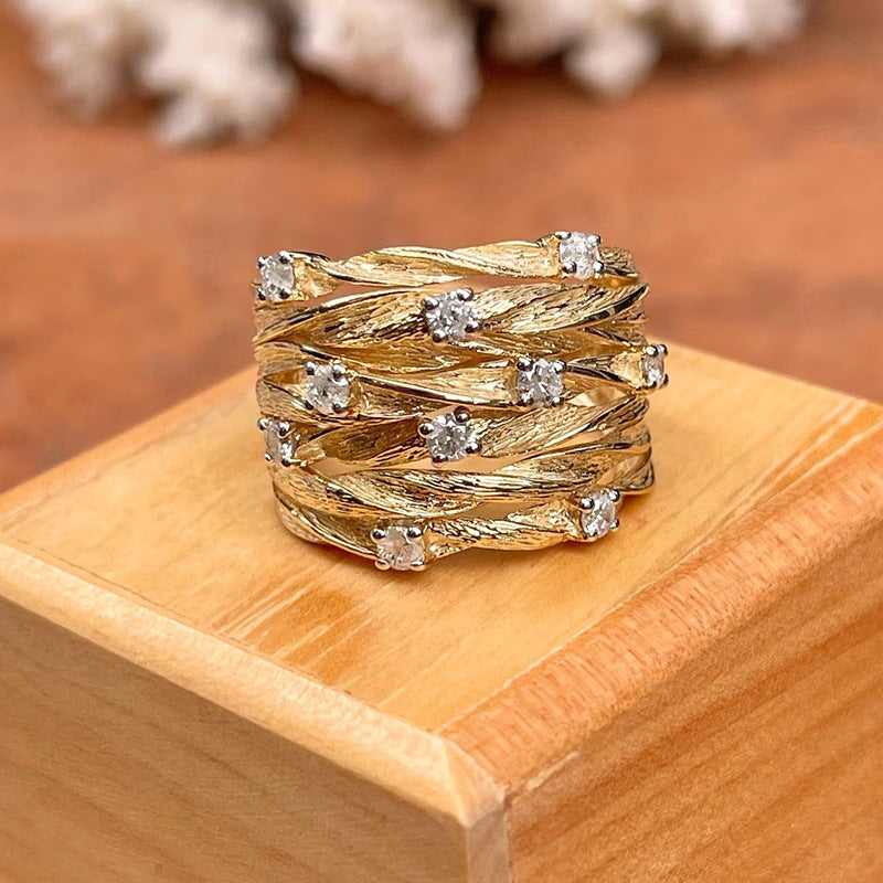 Luxury Rustic Style Gold CZ Copper Anti Tarnish Ring For Women Bulk