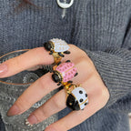 Beetle Black Pink Enamel Crystal Free Size Ring For Women Bulk