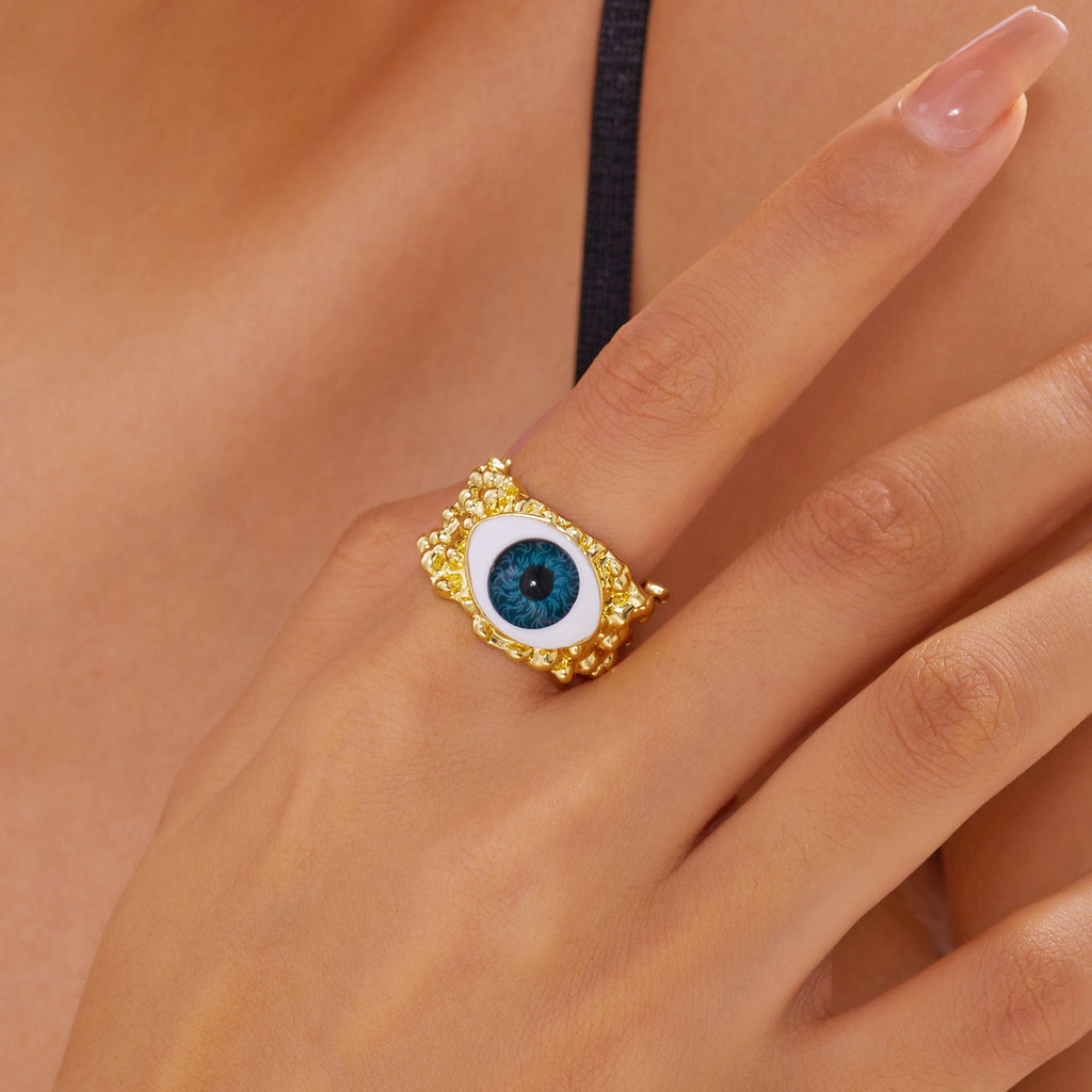Evil Eye 18K Gold Blue Green Adjustable Band Ring For Women Bulk