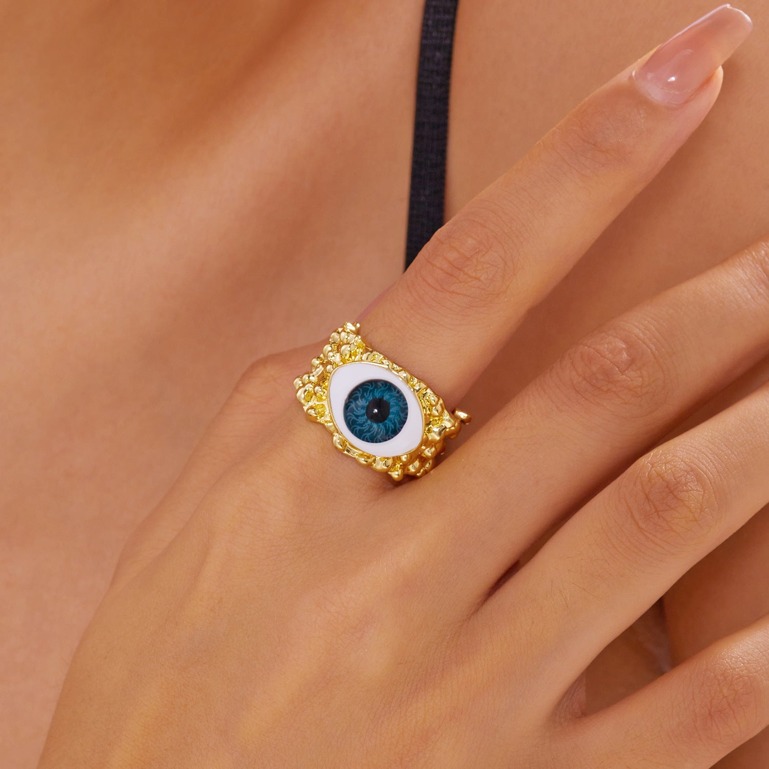 Evil Eye 18K Gold Blue Green Adjustable Band Ring For Women Bulk