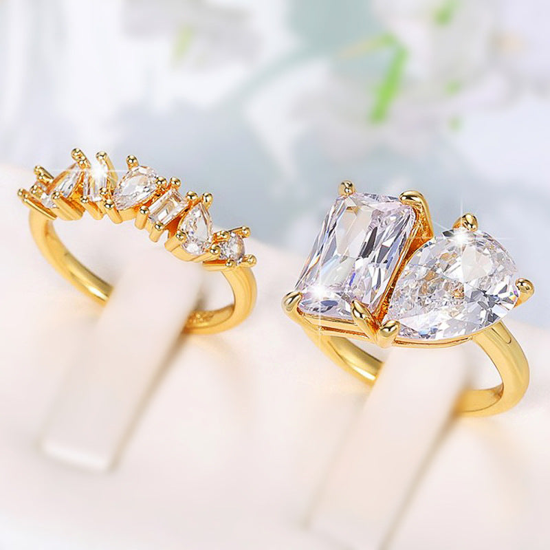 Sparkling Statement Geometric Gold CZ Copper Anti Tarnish Ring Bulk