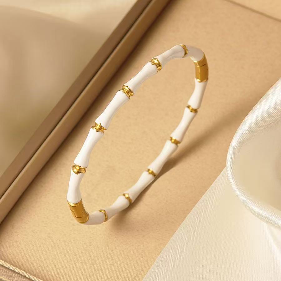 Multi Color Bamboo Style Gold Plated Stainless Steel Bracelet Bulk