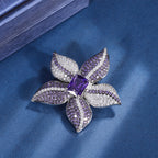 Five Petal Floral Silver Plated CZ Copper Anti Tarnish Brooch Wholesale