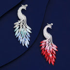 Peacock Cubic Zirconia Crystal Blue Red Silver Brooch For Women Bulk