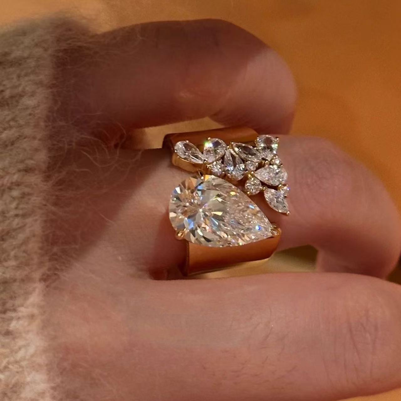 Designer Floral Gold Plated CZ Copper Anti Tarnish Fancy Ring Wholesale