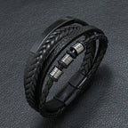 Rope Ring Black Brown Stainless Steel Multi Layer Wrist Band Id Leather Bracelet For Men