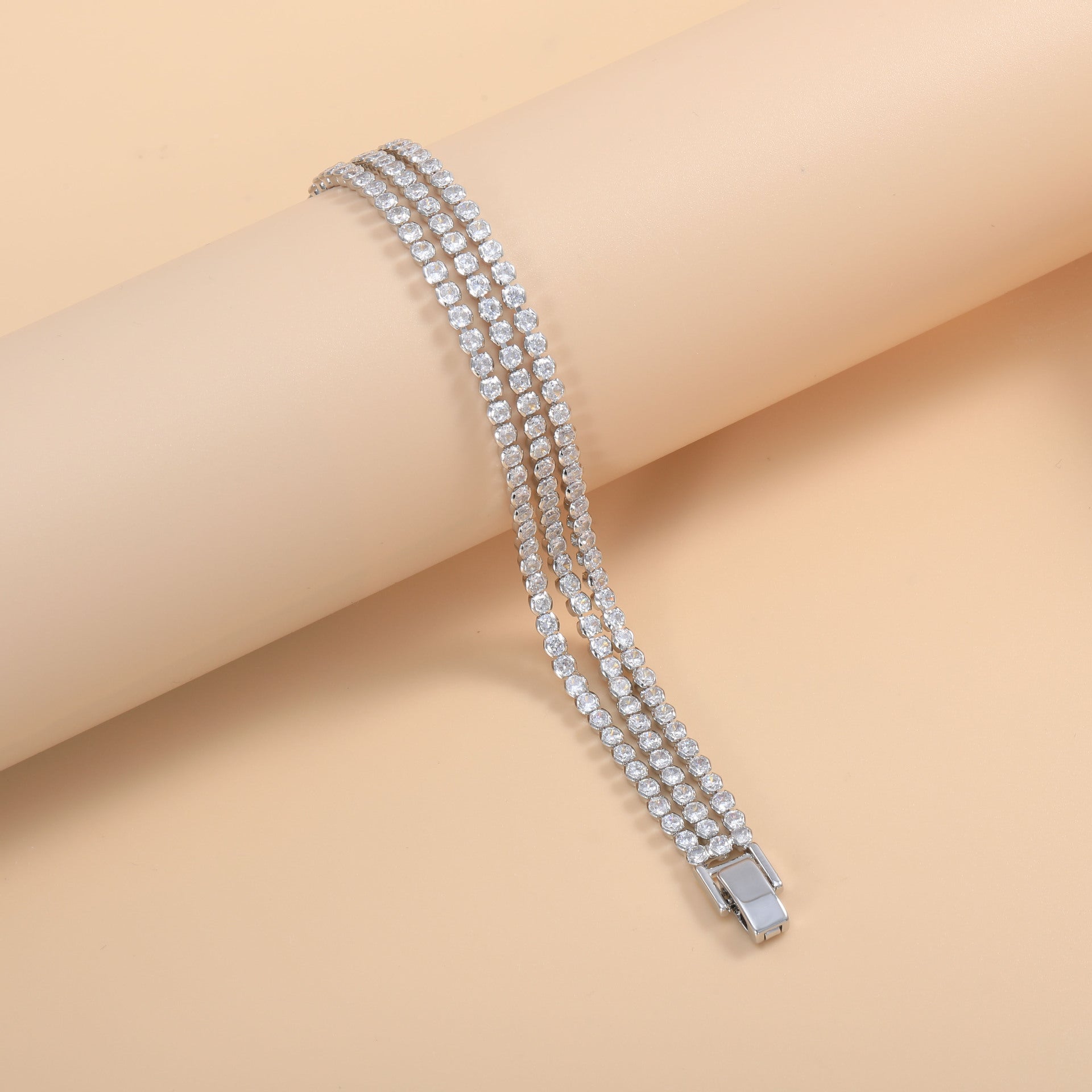 Bulk Layered Triple Row Tennis Style Gold Silver CZ Copper Bracelet