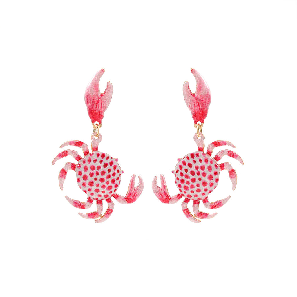 Crab Pink White Sea Face Beach Dangler Earring For Women Bulk