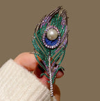 Multi Color Peacock Feather Gold Cubic Zirconia Copper Brooch Women Bulk